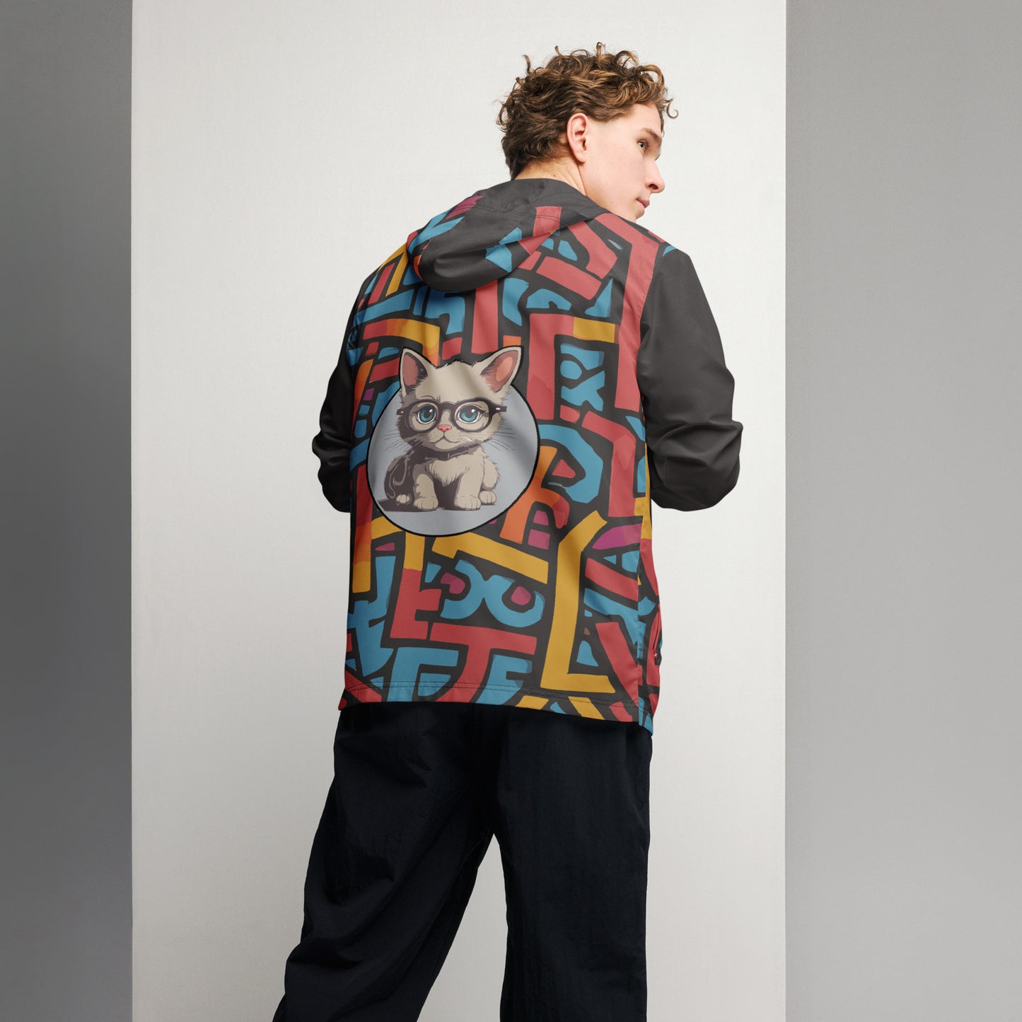 Graffiti Style Men’s Windbreaker Zipper Hoodie – Bold & Custom